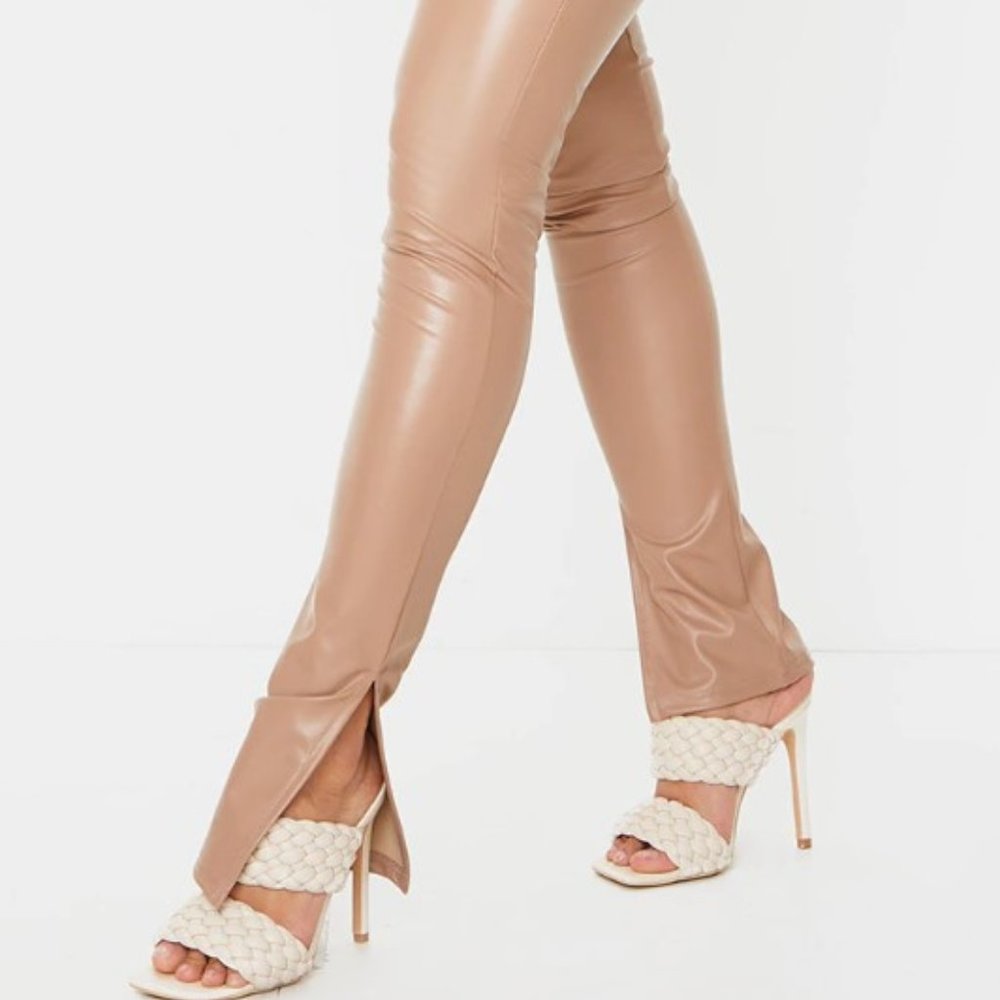 Tan Leather Split Hem Pants